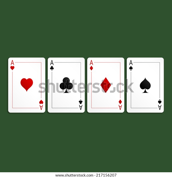 Playing cards aces. Four suits, including spades, hearts, clubs and
