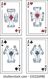 Playing cards. Aces. Set of color vector illustrations.