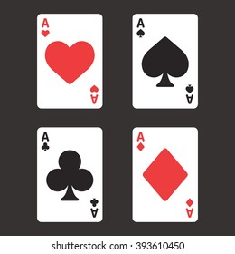 Playing cards aces set in modern simple style. Isolated playing card vector illustration.