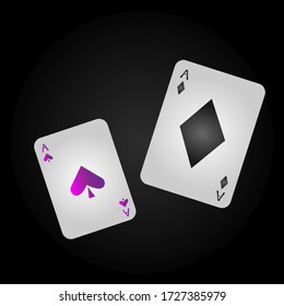 playing cards against a dark background ace of diamonds with a gray icon and a peak with purple concept of board games and casinos