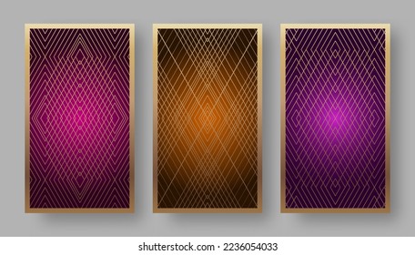 Playing cards back set with geometric pattern. Vector illustration