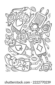 Playing cards background. Children's coloring page. Alice in wonderland vector