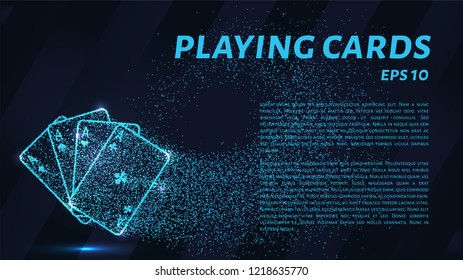 Playing cards of blue glowing dots. Four aces in a fan