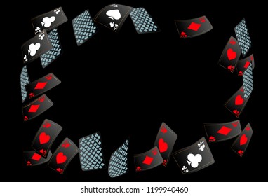 Playing Cards Border on Black Background. Vector illustration in vintage style.