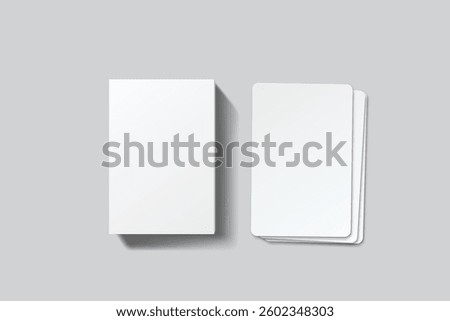 Playing cards and box mockup. Blank cards deck of poker hand, successful game, bet, casino ads, gambling, board games or note cards, greeting card, invitation, credit card, business card isolated
