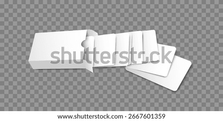 Playing cards in a box mockup, blank cards deck of poker hand. Vector template for design bet, casino ads, gambling business, game card 