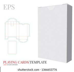 Playing Cards Box Template and Playing Cards Box Template Vector with die cut / laser cut lines. White, clear, blank, isolated Playing cards box mock up on white background with perspective view