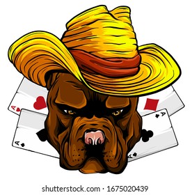 playing cards and bulldog head vector illustration design