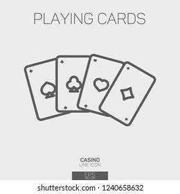 Playing cards with card suits line icon