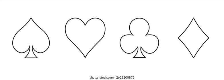 Jogando cartas, conjunto de símbolos de carta, ícone de espadas no plano de cor círculo botões contorno.
