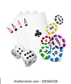 playing cards, casino chips and dice