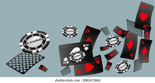 Playing Cards and Casino Chips falling. Vector illustration. Pattern for ads of parties, events in Vegas. Vector illustration