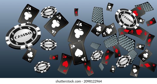 Playing Cards and Casino Chips falling. Vector illustration. Pattern for ads of parties, events in Vegas.