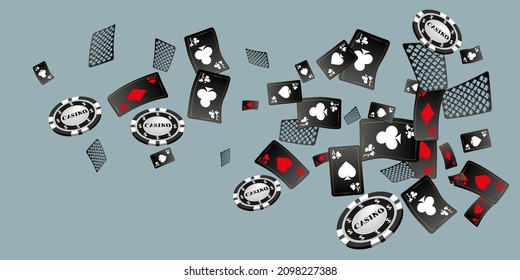 Playing Cards and Casino Chips falling. Vector illustration. Pattern for ads of parties, events in Vegas.