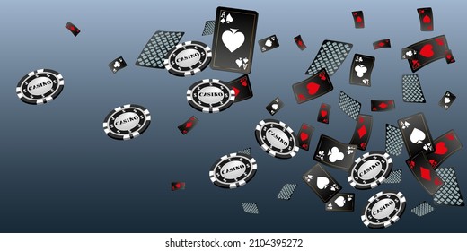 Playing Cards and Casino Chips falling. Vector illustration. Pattern for ads of parties, events in Vegas.