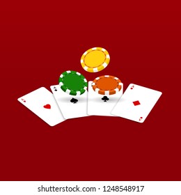 Playing cards and casino chips. Vector illustration .