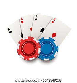 Playing cards and chips. Casino illustration. Vector 3d illustration