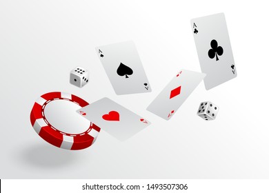 playing cards chips and dice flying casino background