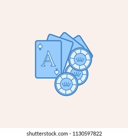 playing cards and chips icon. Element of casino icon for mobile concept and web apps. Field outline playing cards and chips icon can be used for web and mobile on colored background