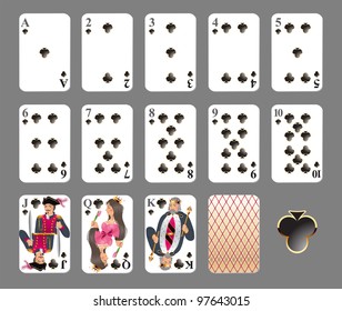 Playing cards - club suit highly detailed vector illustration. EPS 10 - contains transparences!