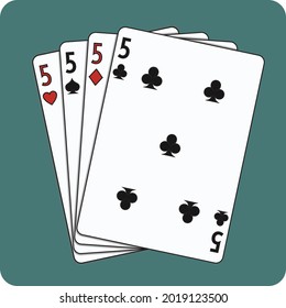 playing cards. Clubs numbered 5