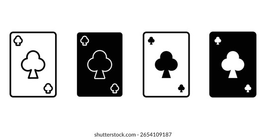Playing Cards Clubs Suit Icons Set Black And White Color Vector Design