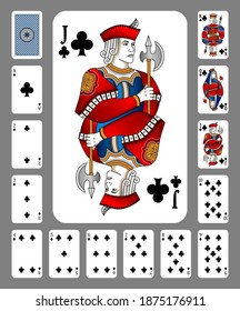 Playing cards of Clubs suit - Vector illustration - Original design.