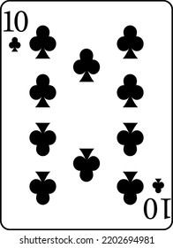 Playing cards. Clubs ten. A deck of poker cards.