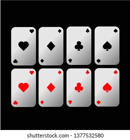 Playing cards color black and red, background black