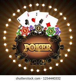 Playing cards and colored poker chips