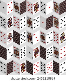 Playing cards colorful accordion fold seamless pattern background. Vector illustration