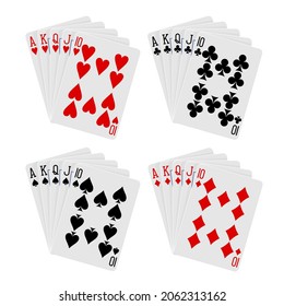 Playing cards combination royal flush on a white background