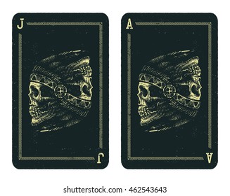 Playing cards design. Skull indian chief hand drawing style