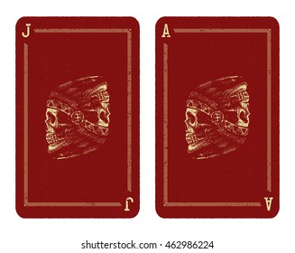 Playing cards design. Skull indian chief hand drawing style