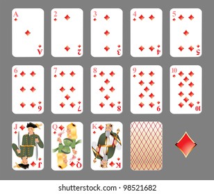 Playing cards. Diamond suit - highly detailed vector illustration