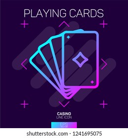 Playing cards with diamond suit neon icon