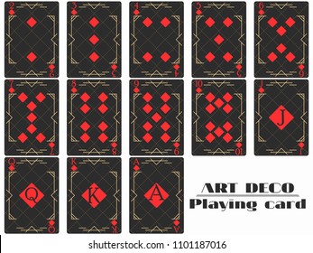 Kartenspiel mit Diamantanzug. Poker Karten Original Design Art Deco Stil. Vektorillustration