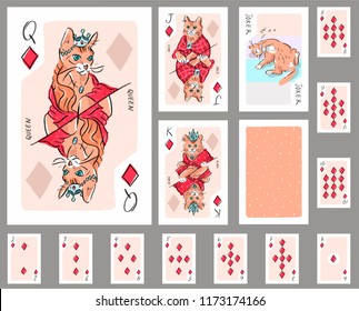 Playing cards diamonds with cats