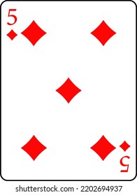 Playing cards. Diamonds five. A deck of poker cards.