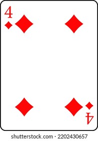 Playing cards. Diamonds four. A deck of poker cards.