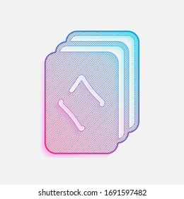 Playing cards, diamonds on top. Colored logo with diagonal lines and blue-red gradient. Neon graphic, light effect