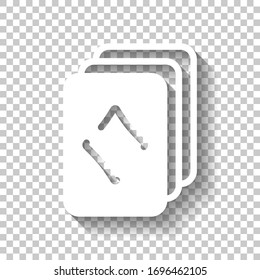 Playing cards, diamonds on top. White icon with shadow on transparent background
