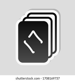 Playing cards, diamonds on top. Sticker style with white border and simple shadow on gray background