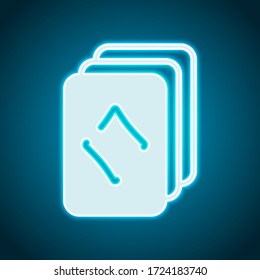 Playing cards, diamonds on top. Neon style. Light decoration icon. Bright electric symbol