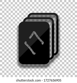 Playing cards, diamonds on top. Black glass icon with soft shadow on transparent background