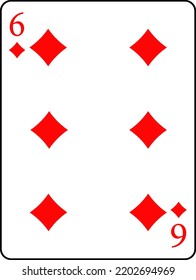 Spielkarten. Diamanten sechs. Ein Deck aus Pokerkarten.