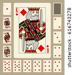 Playing cards of Diamonds suit in vintage style. Original design. Vector illustration