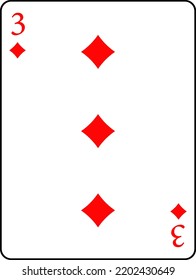 Jugando cartas. Diamantes tres. Un mazo de cartas de póquer.