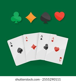 Playing cards, dice, card suits game, casino, poker, gambling, game, fun concept. Isolated elements Vector illustration