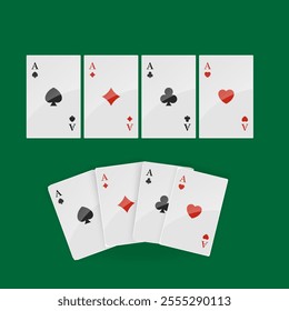 Playing cards, dice, card suits game, casino, poker, gambling, game, fun concept. Isolated elements Vector illustration